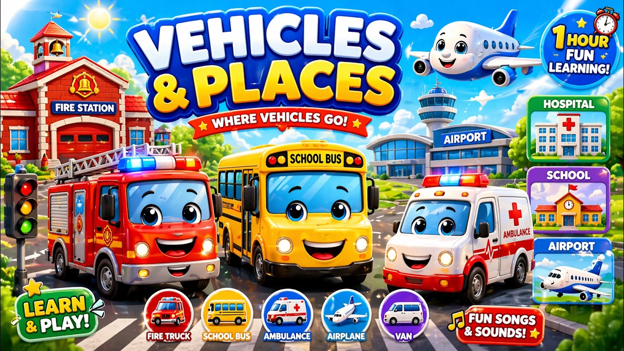 Toy Vehicles & Places 🚒🚑 | Where Vehicles Go | 1 Hour Toddler Learning | lullakids