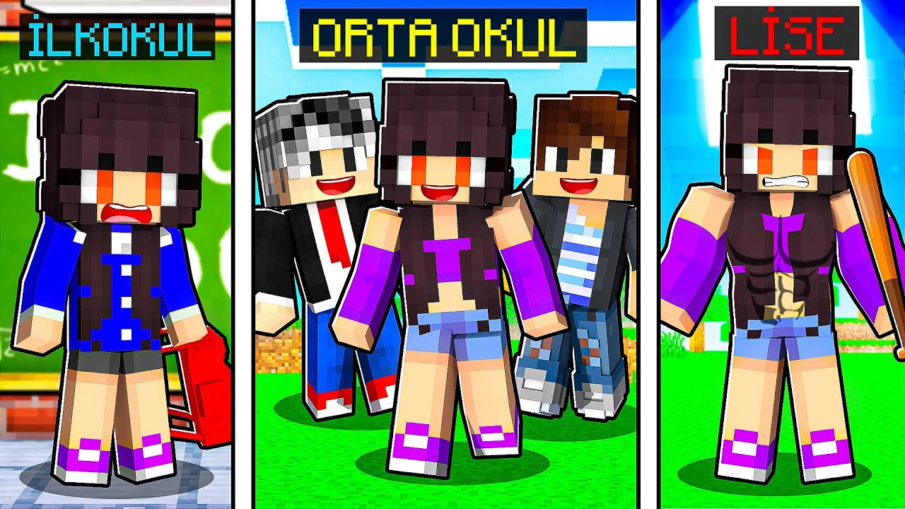 G&Ouml;K&Ccedil;E'nin OKUL HAYATI | İLKOKUL - ORTAOKUL - LİSE 😱 - Minecraft