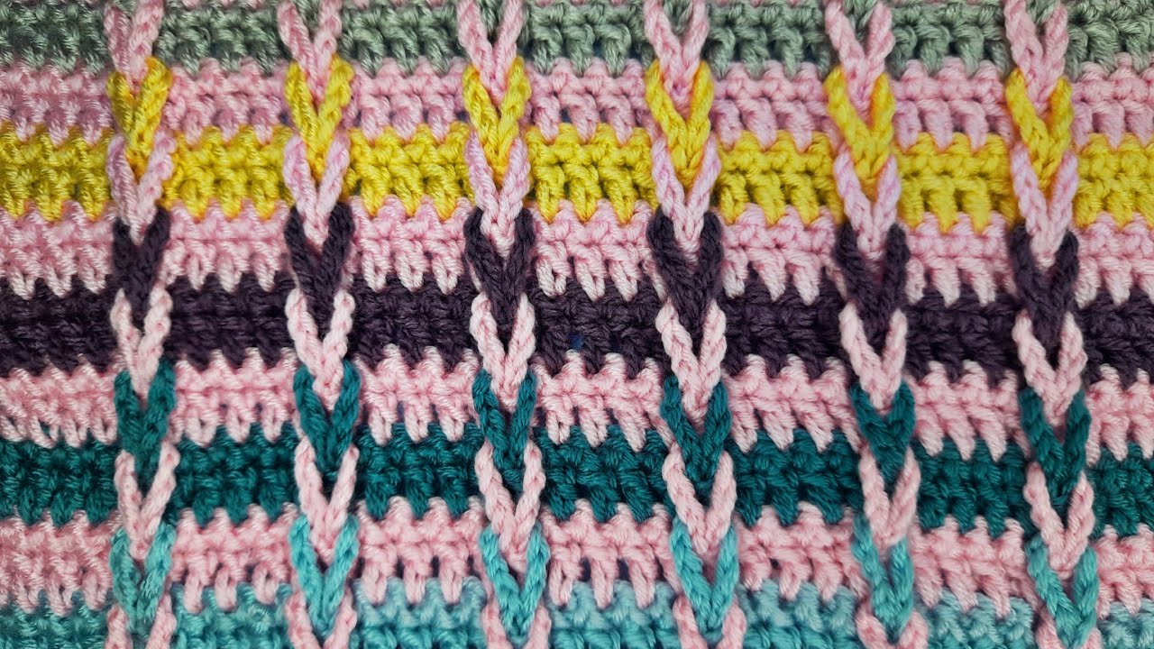 غرزة ضفيرة السلاسل(سلم يعقوب) غرزة كروشيه سهلة من سطرين بس|crocheted Jacob's Ladder-chain loop braid