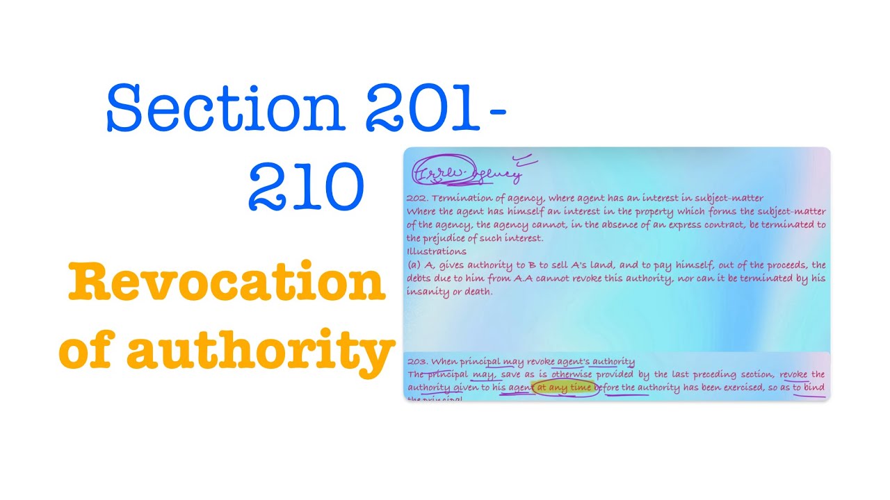 Section 201 to 210 - Revocation of authority || Indian Contract Act #judiciary #contractlaw