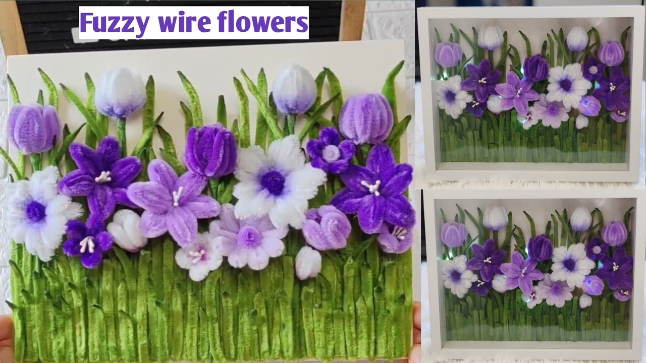 How to make pipecleaner flowers in a shadow box frame #pipecleaners #pipecleanerscrafts