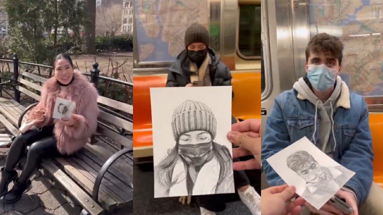 Devon Rodriguez Art Drawing Portraits of Stranger On The NYC Subway TikTok Videos Compilation 2022