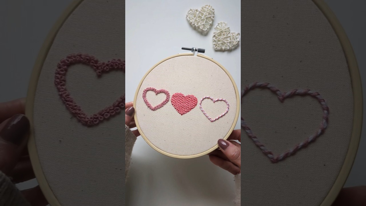 Here are three ways you can stitch a heart #embroidery #handembroidery #embroiderydesign