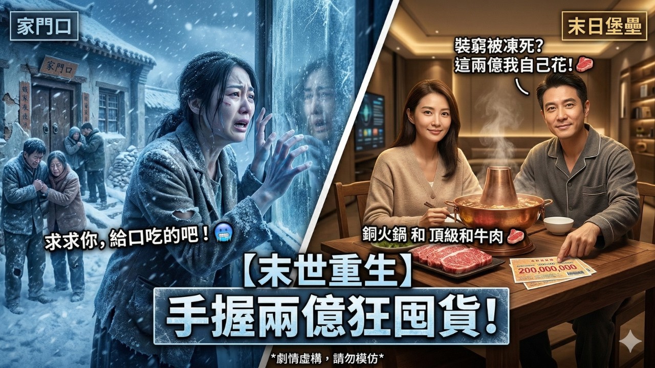 【末世重生】老公中兩億大獎裝窮，狠心公婆竟把我們關在門外凍死？雙雙重生，這一次我們狂囤兩億物資，看你們在暴雪中等死！🧊🔥