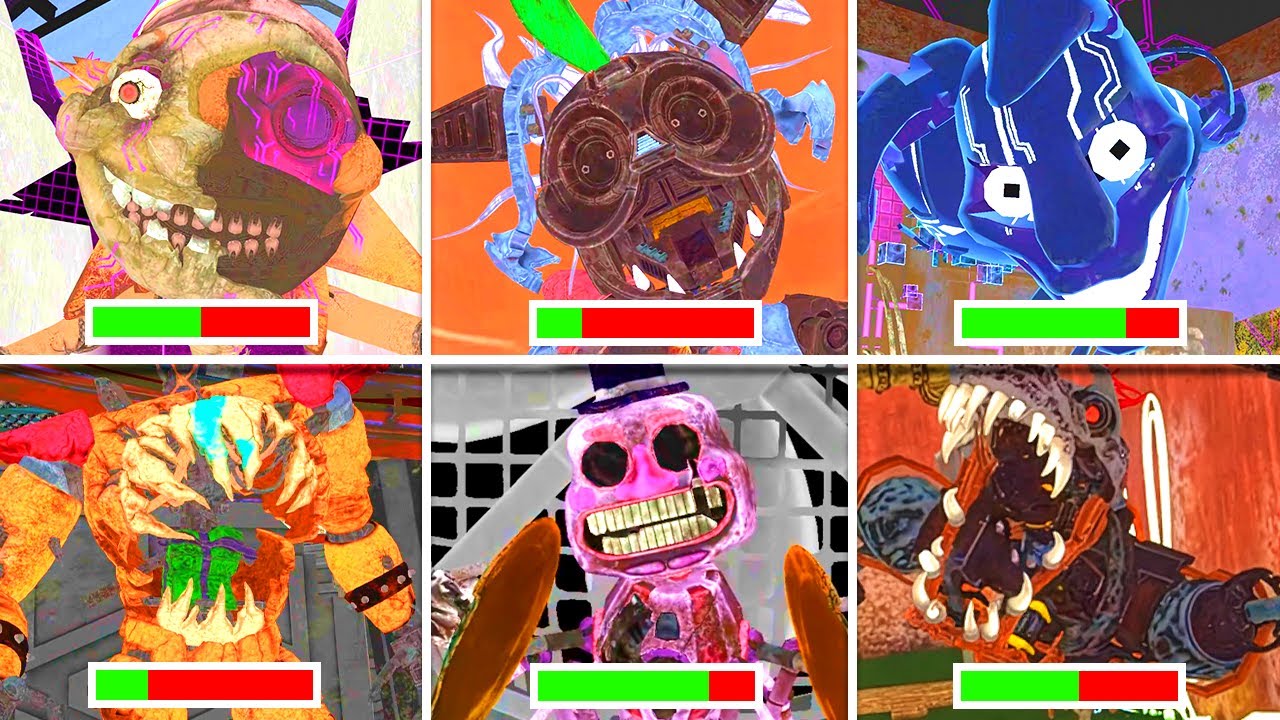 FNAF Security Breach RUIN - All BOSSES With HEALTHBARS in BRIGHT Mode