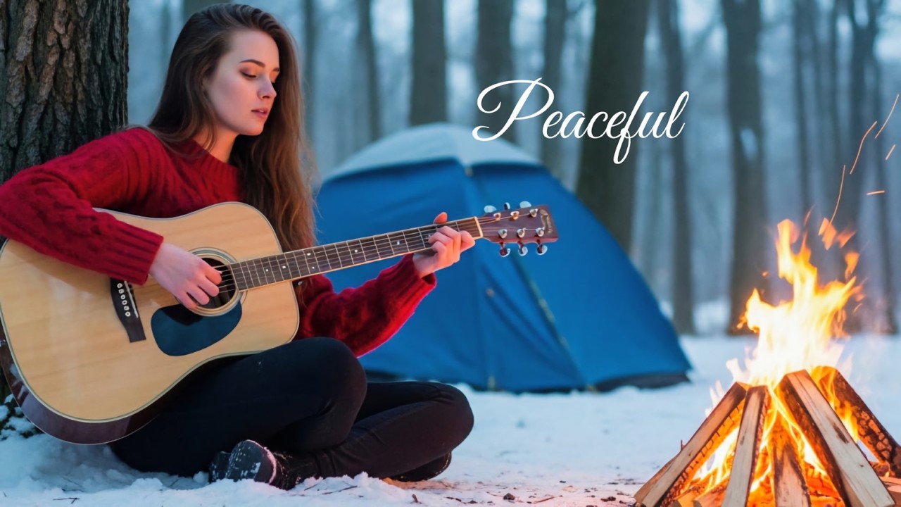 Campfire Guitar in the Snow | Cozy Acoustic Relaxation & Winter Ambience