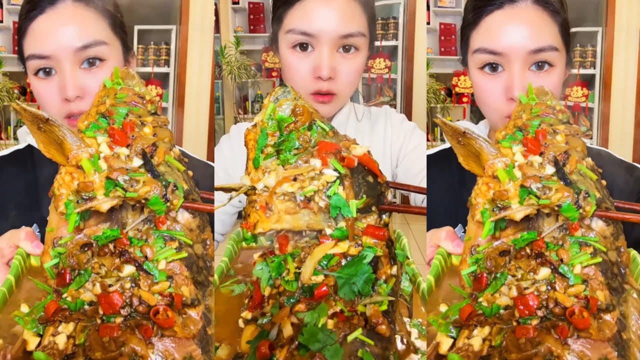 Chinese Food Mukbang: Enjoying Fish Head Curry with Spicy Seafood and ASMR Eating Sounds