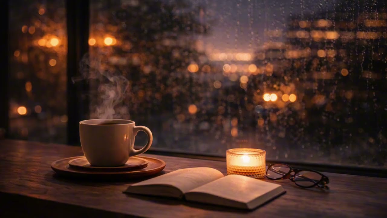 Rainy Night Piano Background Music | Cozy Coffee Window Study Atmosphere