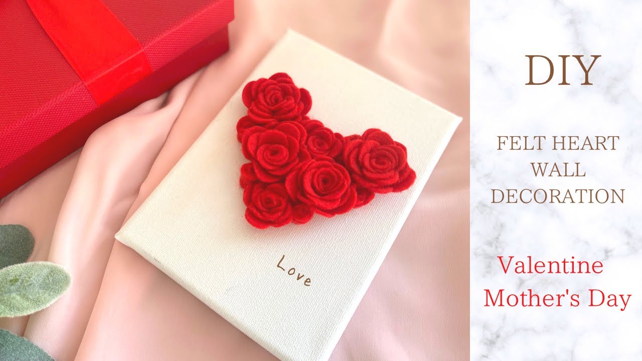フェルトで綺麗に立体的なハートを作る方法/100均DIY/手作りバレンタイン/母の日DIY/How to make felt heart/DIY VALENTINE /Mother's day DIY