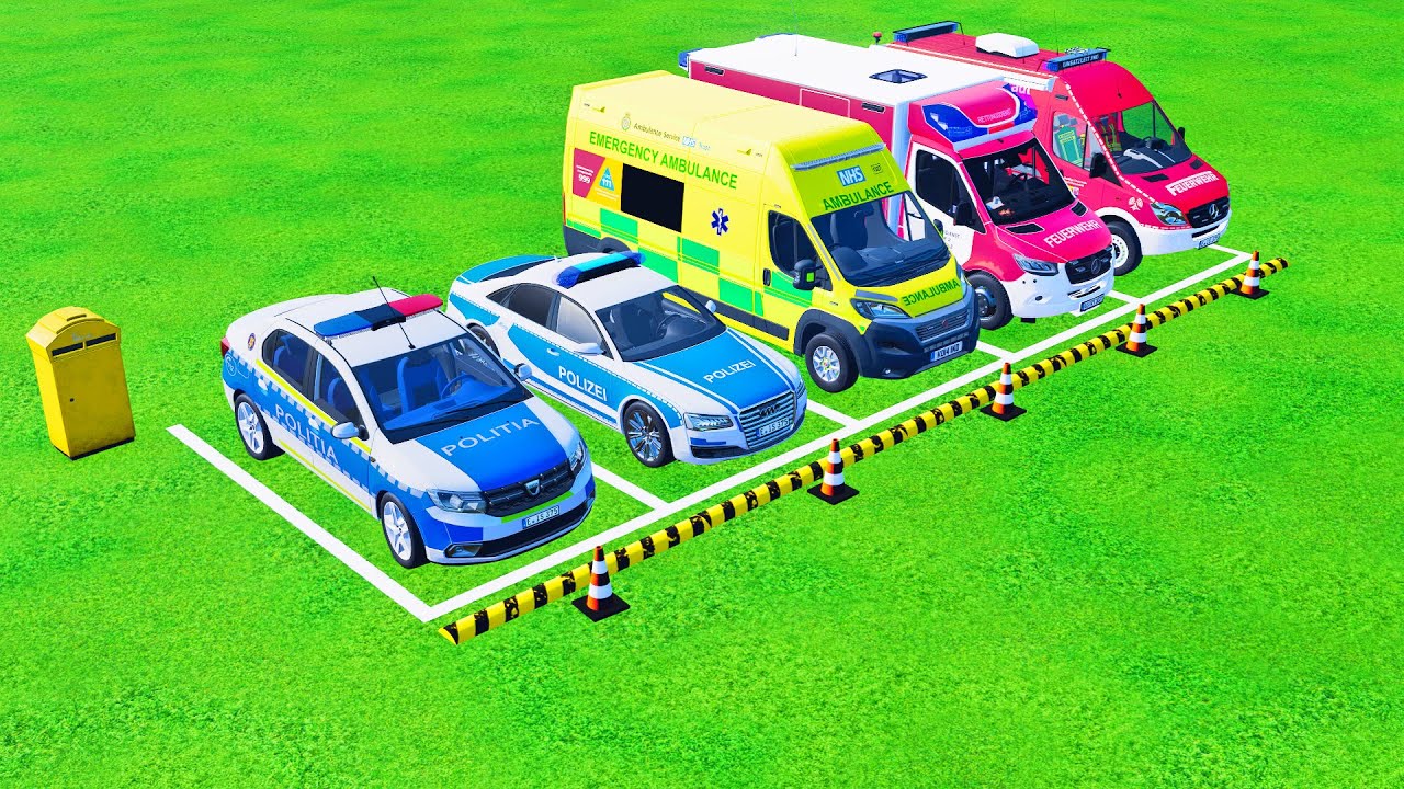 TRANSPORTING ALL POLICE CARS and AMBULANCE EMERGENCY VEHICLES ! Farming Simulator 22