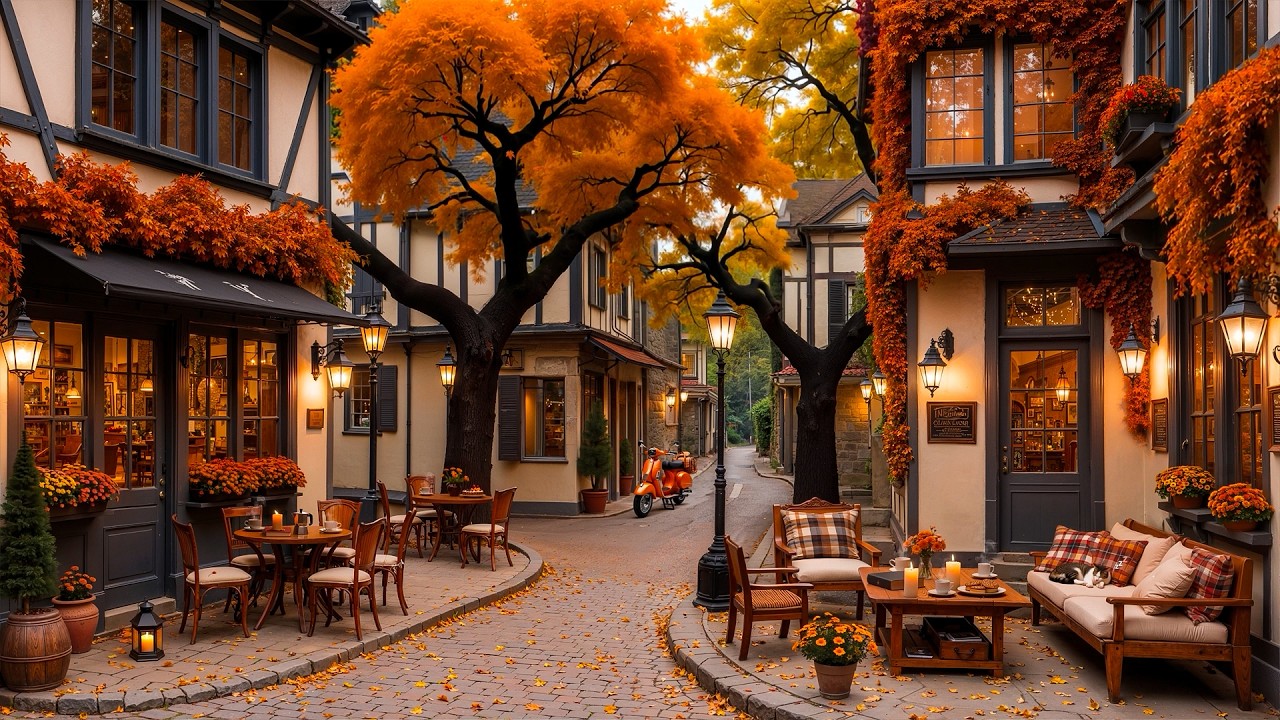 Stress Relief with Relaxing Jazz Instrumental Music 🍂 Autumn Coffee Shop Ambience & Warm Jazz Music
