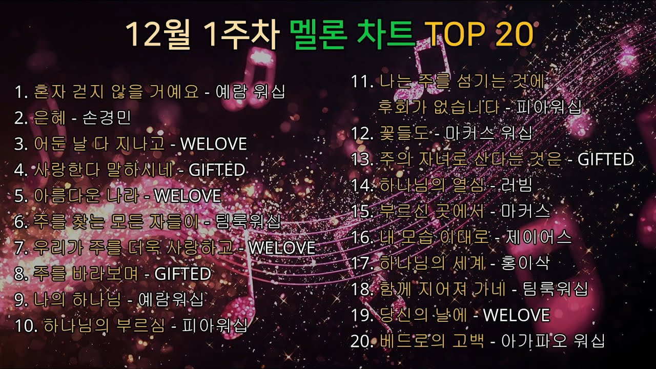 25년 12월 첫 주 멜론 차트 TOP 20 #ccm #찬양 #찬송 #gospel