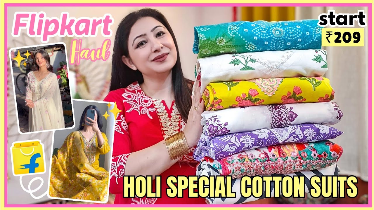 Holi Special 🎀 Flipkart Kurta Set Haul 🎀 Floral Print Kurta Pant with dupatta 🎀 Pure Cotton Suit Set