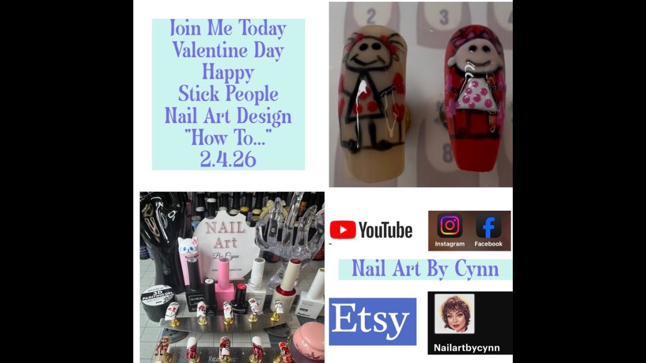 Happy Stick People Valentine Day Nail Art 2 4 26