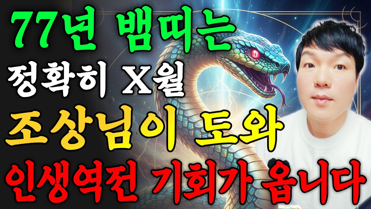 [뱀띠 운세] 1977년에 태어난 50세 뱀띠는 2026년 X월 100% 대박납니다! 조상님 덕으로 수백억 돈벼락 맞고 인생 역전하는 77년생 50세 뱀띠의 운명과 병오년 신년운세