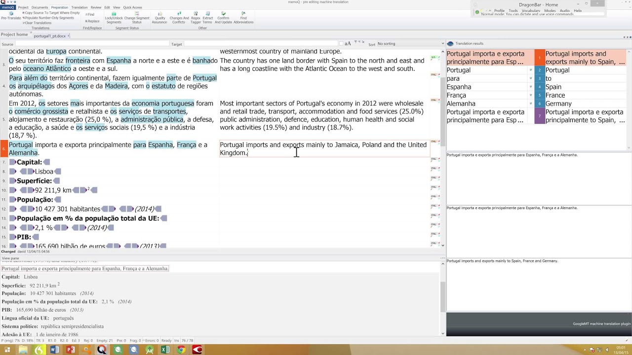Pre edited and not post edited machine translation
