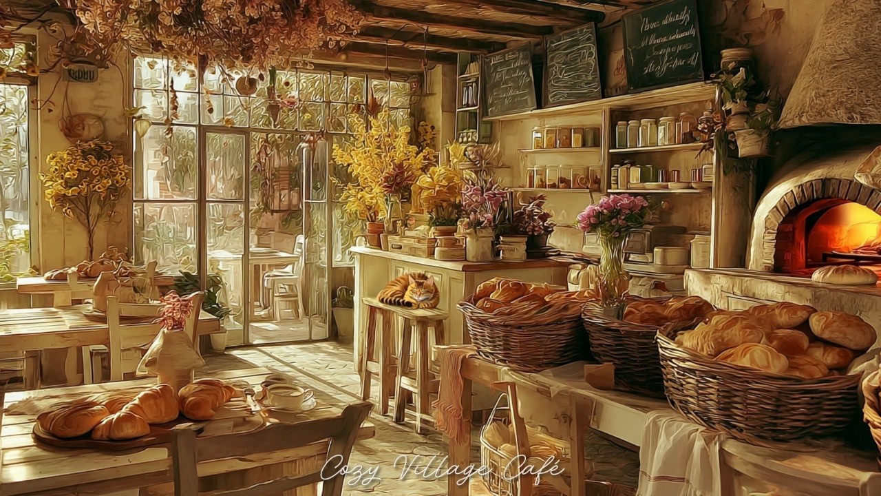 Peaceful 1950s Spring Bakery Morning | Vintage Jazz & Oven Sounds in a Cozy Cottage