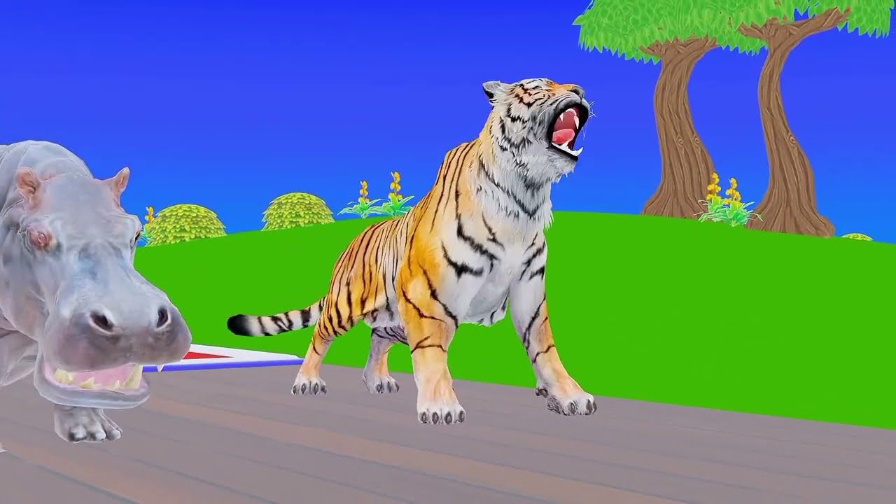 Long Slide Game with Dinosaur Lion Cow Hippopotamus Gorilla 3d Animal Game Funny 3d Animals