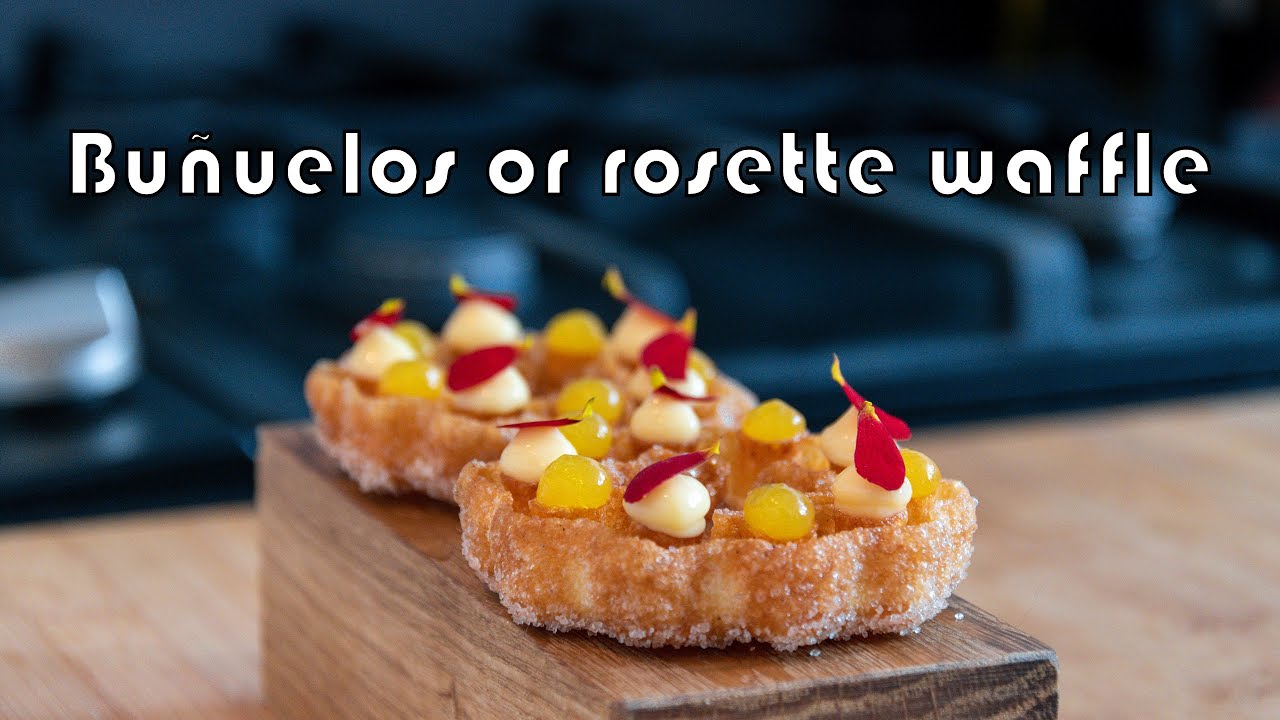 Buñuelos or rosette waffle dessert amuse