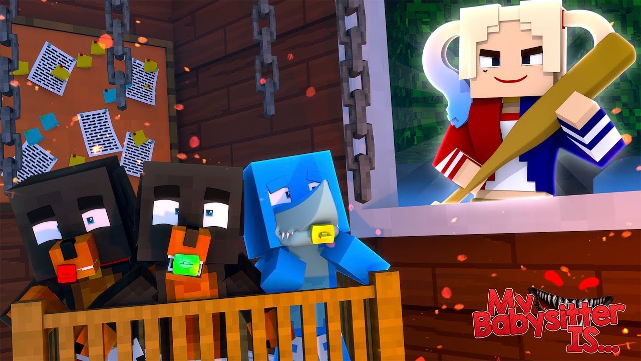 MY BABYSITTER IS..... HARLEY QUINN !!! Minecraft w/ Sharky, Donut the Dog and Baby Max