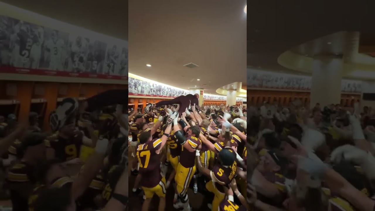 Gopher Football Locker Room Celebration After Win Over Rutgers