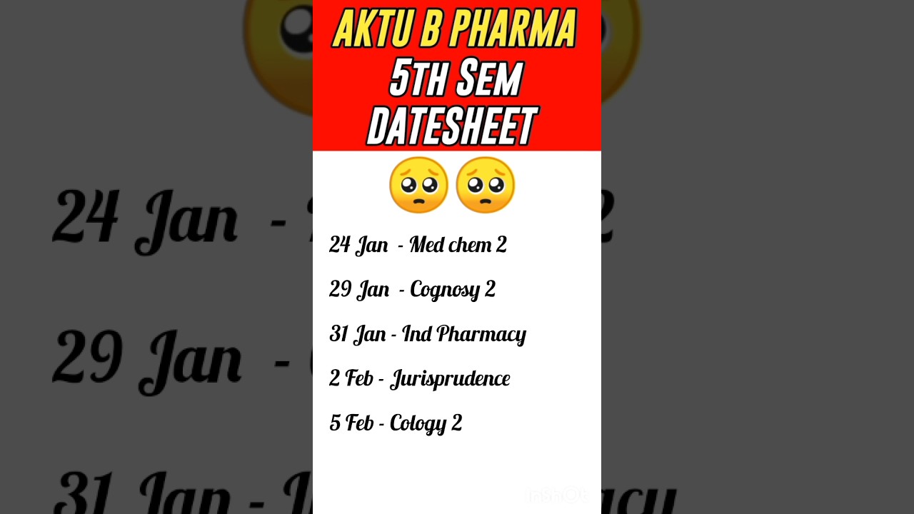 AKTU B Pharma 5th Semester datesheet 2023 l Aktu Even exam date 2024 #shorts #aktu #pharmacy