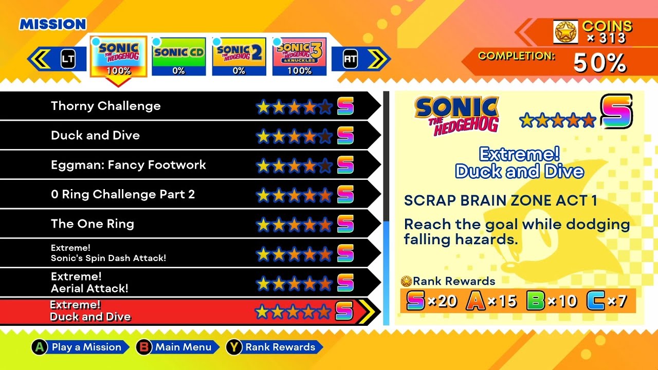 Sonic Origins - Mission Mode - Sonic The Hedgehog All S Ranks