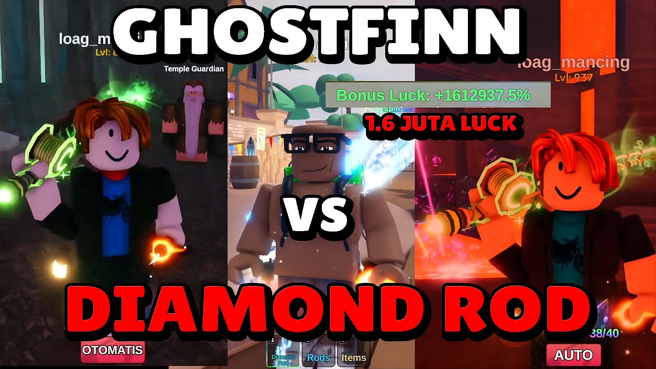 GHOSTFINN VS DIAMOND ROD + 1.6 JUTA LUCK !!! | Fish It Indonesia