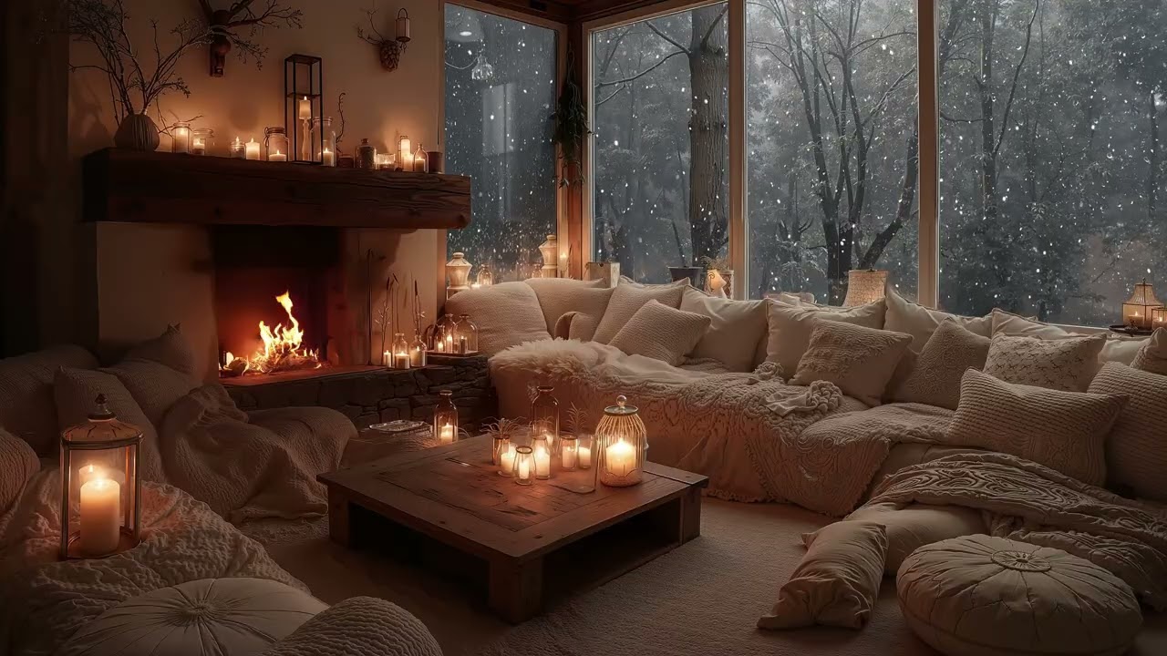 Soothing Winter Cabin Ambience ❄️ Soft Piano & Cozy Fireplace Sounds for Deep Sleep