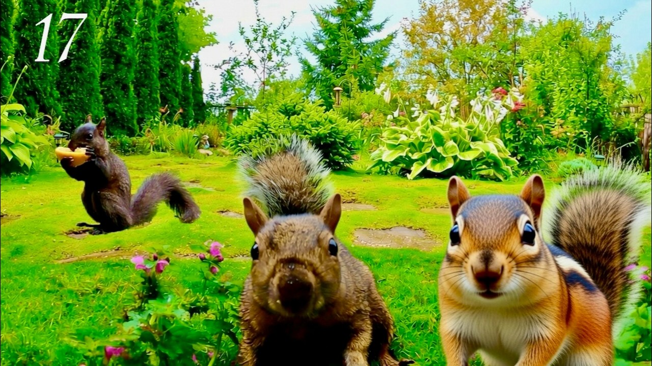 Cat TV: Ultimate Squirrel, Chipmunk, & Bird Watching in a Green Garden 🌿 HD (3 Hours) Ep. 17