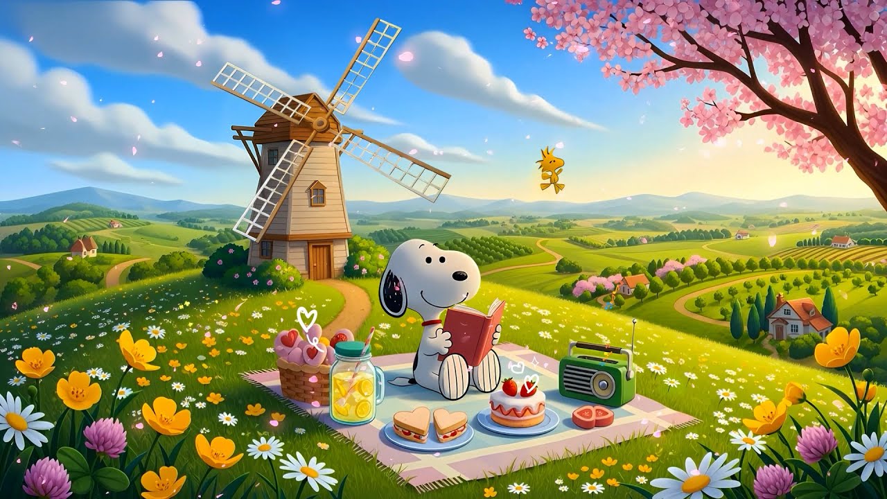Snoopy's Morning Spring Picnic 🌸 Soft Lofi Calm Vibes 🌷 Cozy Lofi Music to Study & Focus