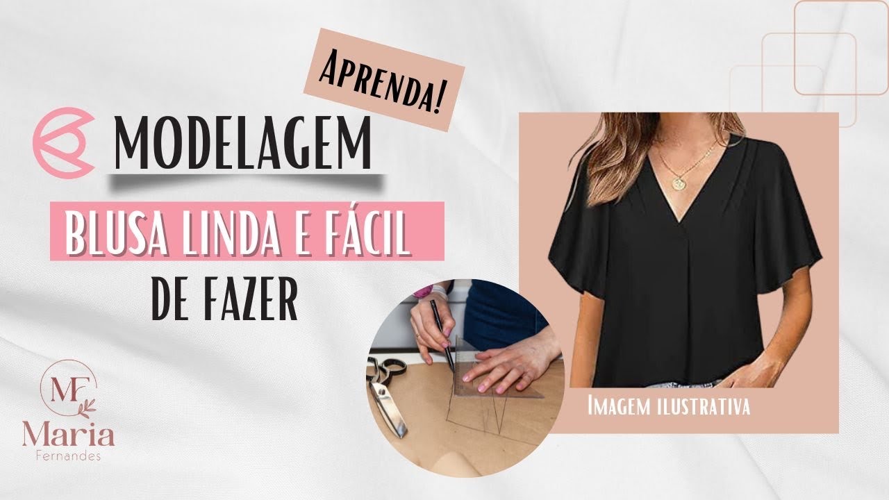 Modelagem blusa gola V linda e fácil | Curso de Corte e Costura | Ateliê Criação | Maria Fernandes