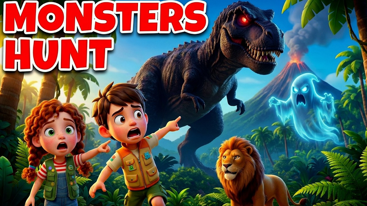 JUNGLE MONSTERS Hunt! 🦁👻 | Giant Lion Hunt, Spooky Ghost & Dinosaur Hunt for Kids