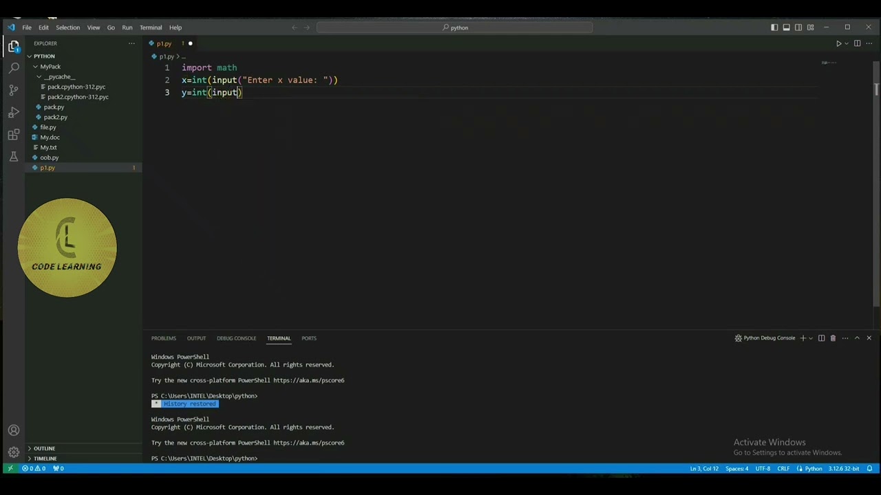 Python | importing math package 'atan2() - user input' | CodeLearning