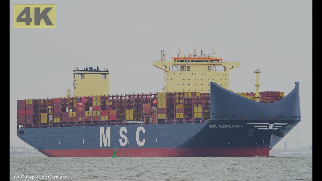MSC GERMANY - Shipspotting Germany 🇩🇪 IMO 9987316 -River Elbe near City Otterndorf - 4K VIDEO