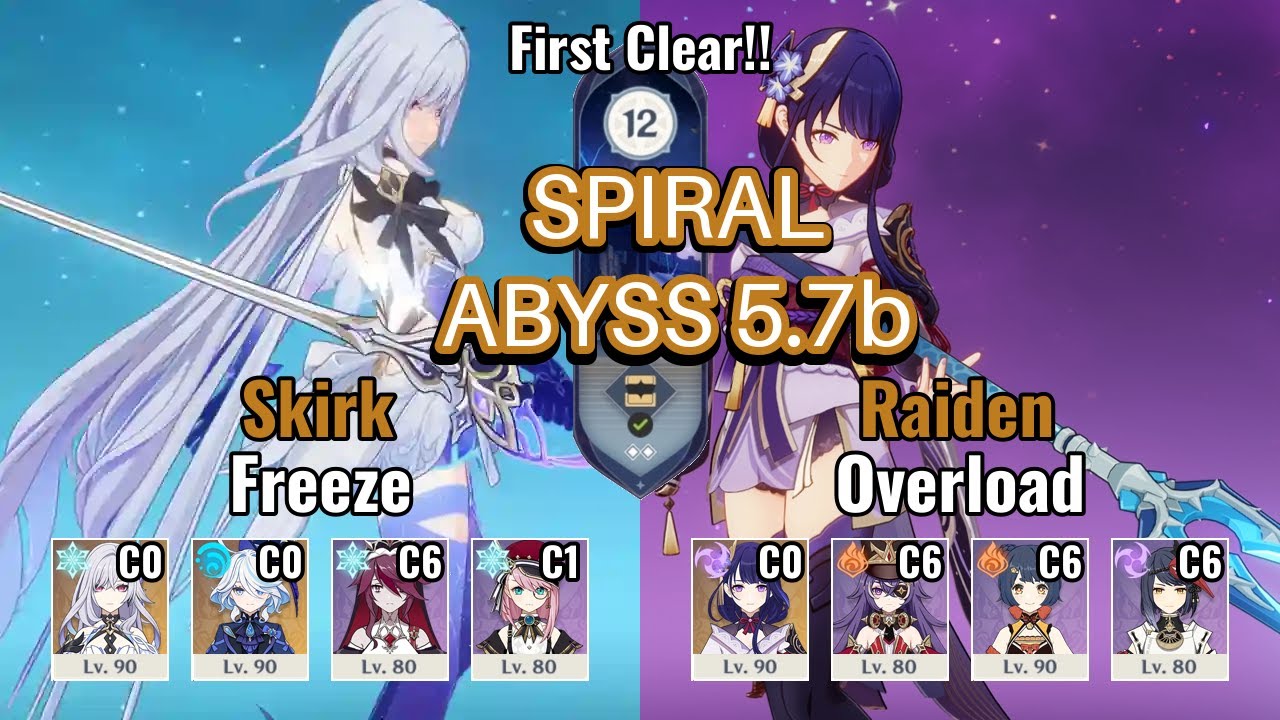 C0 Skirk Freeze | C0 Raiden Overload | Spiral Abyss 5.7b | Genshin Impact