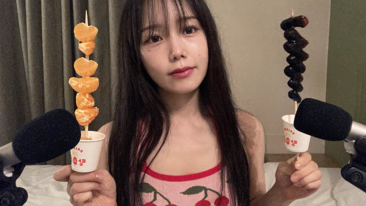ASMR Звук поедания фруктовых леденцов🍊🍇ㅣTanghulu Candied Fruits & Popping Candy Eating Sound Mukbang
