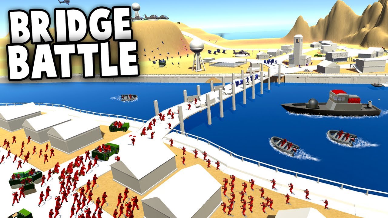 Giant BRIDGE BATTLE! (Ravenfield New Map Gameplay)  Quad Jump Stunt on Bridge!