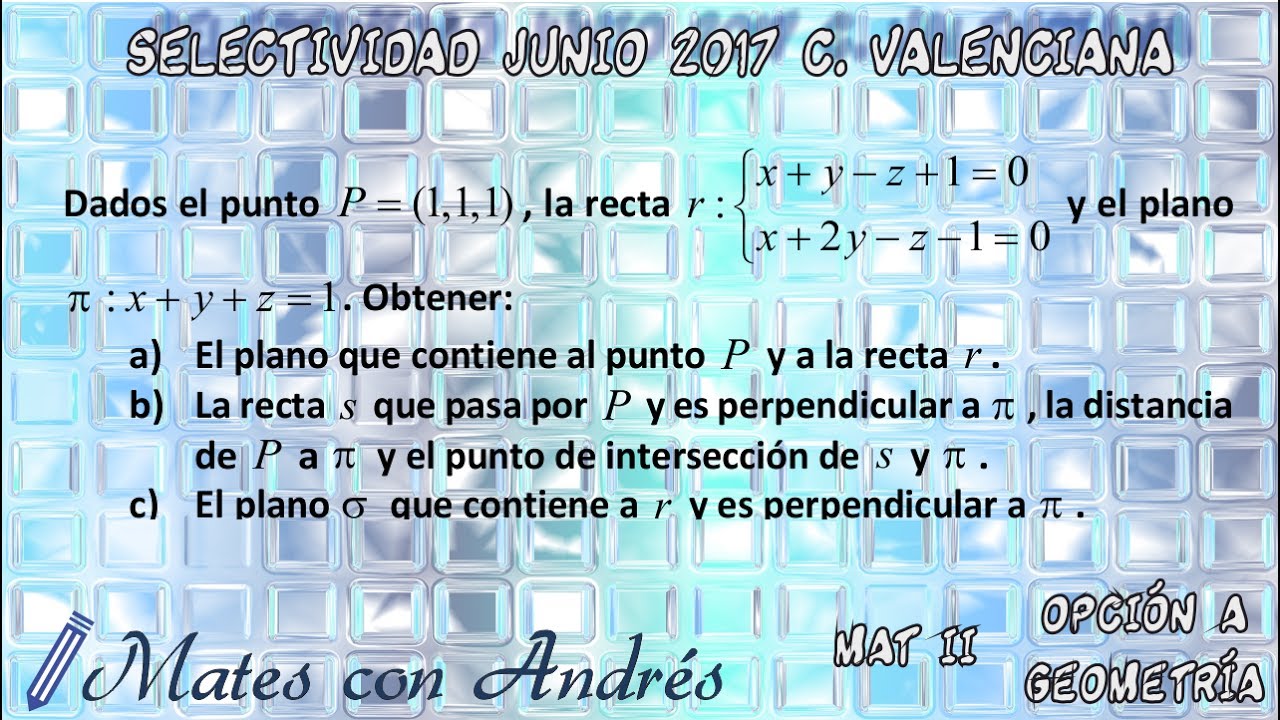 SELECTIVIDAD PAU EBAU EVAU MATEMÁTICAS II JUNIO 2017 COMUNIDAD VALENCIANA – GEOMETRÍA 01