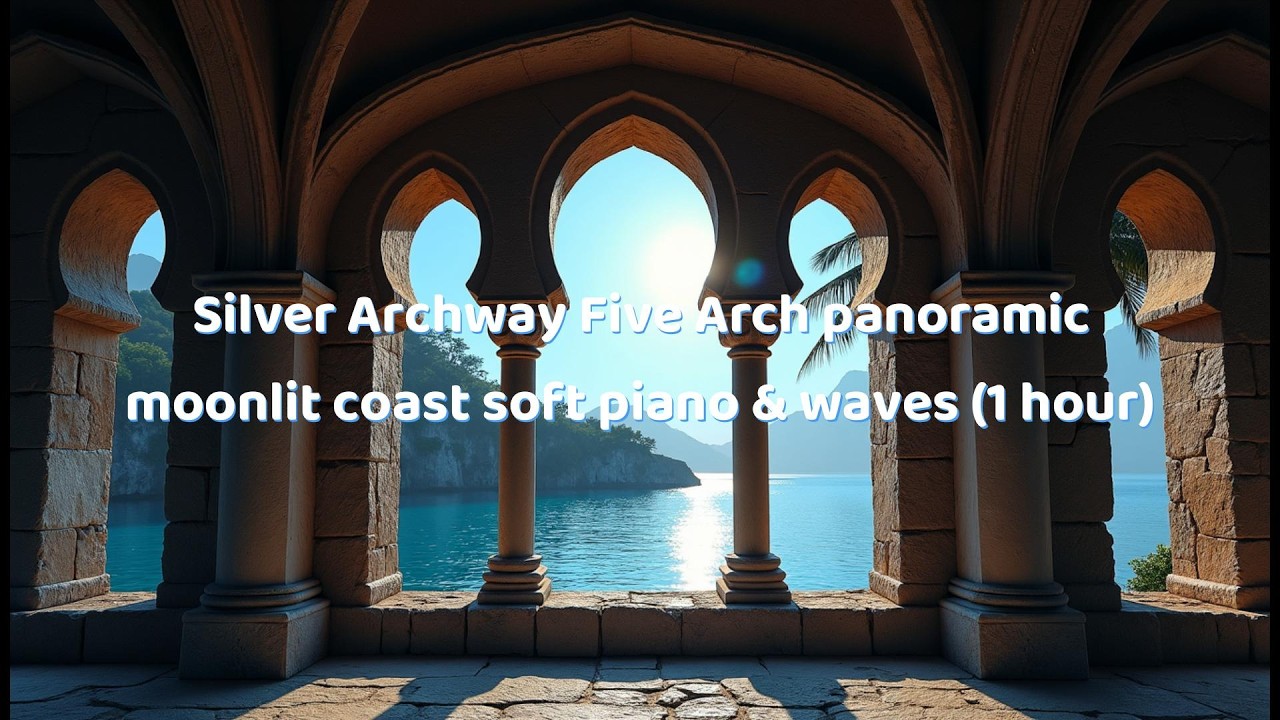 Silver Archway — panoramic moonlit coast soft piano & waves (1 hour)