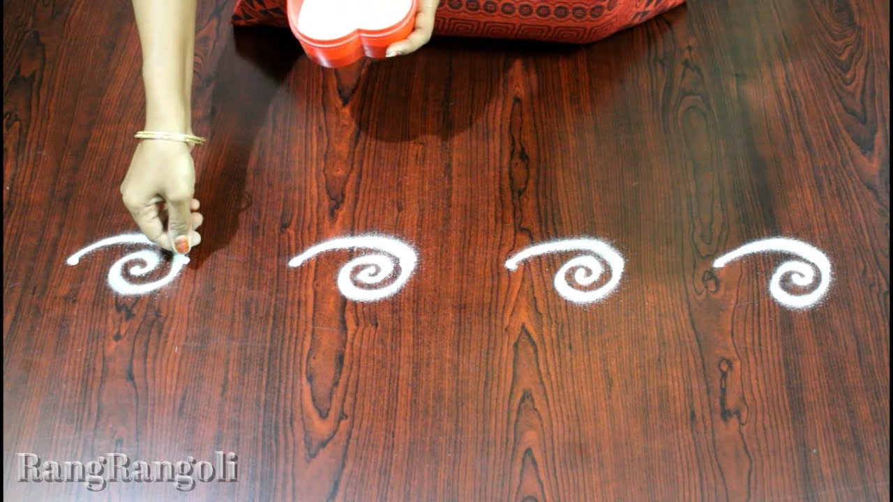 Easy Border Rangoli with 8 dots | Simple side Borders | Border Muggulu | RangRangoli