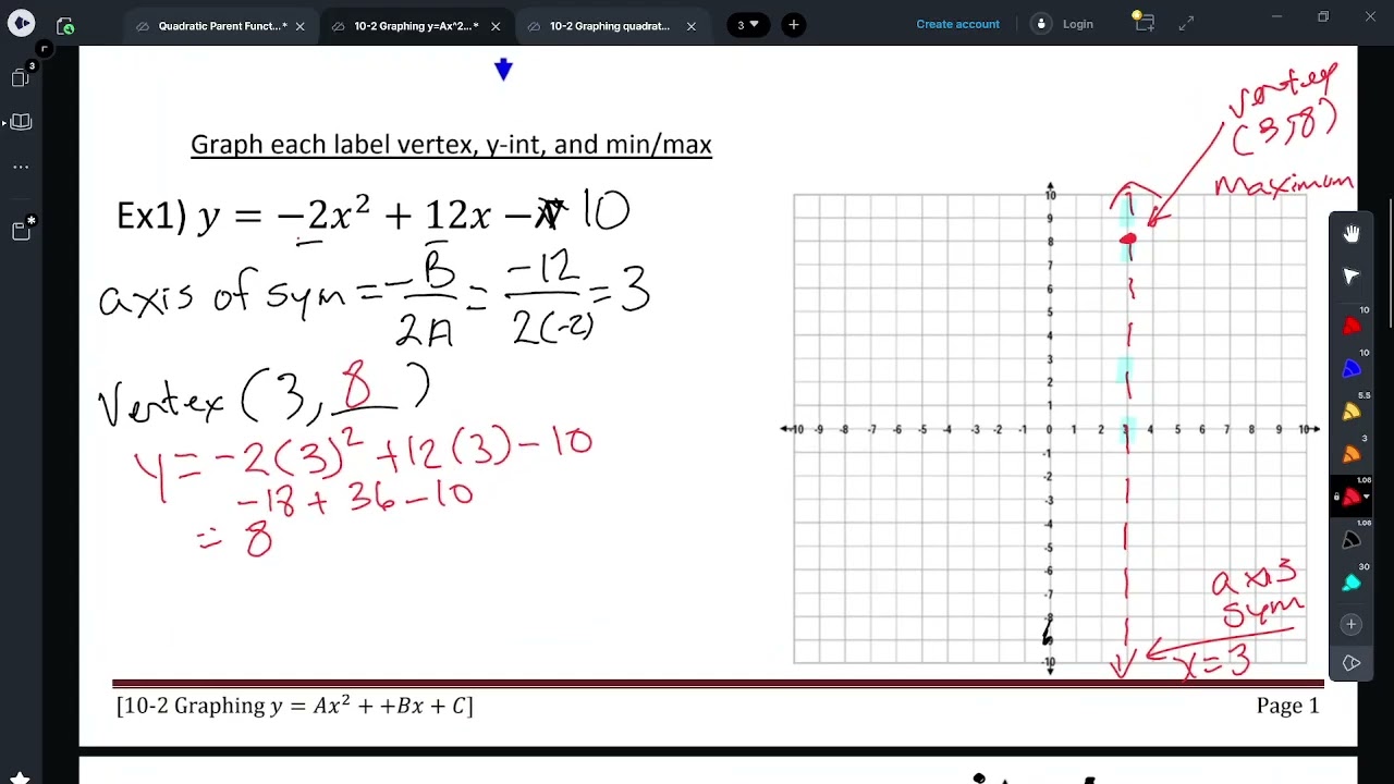 Algebra Lesson 70 Graphing Quadratics
