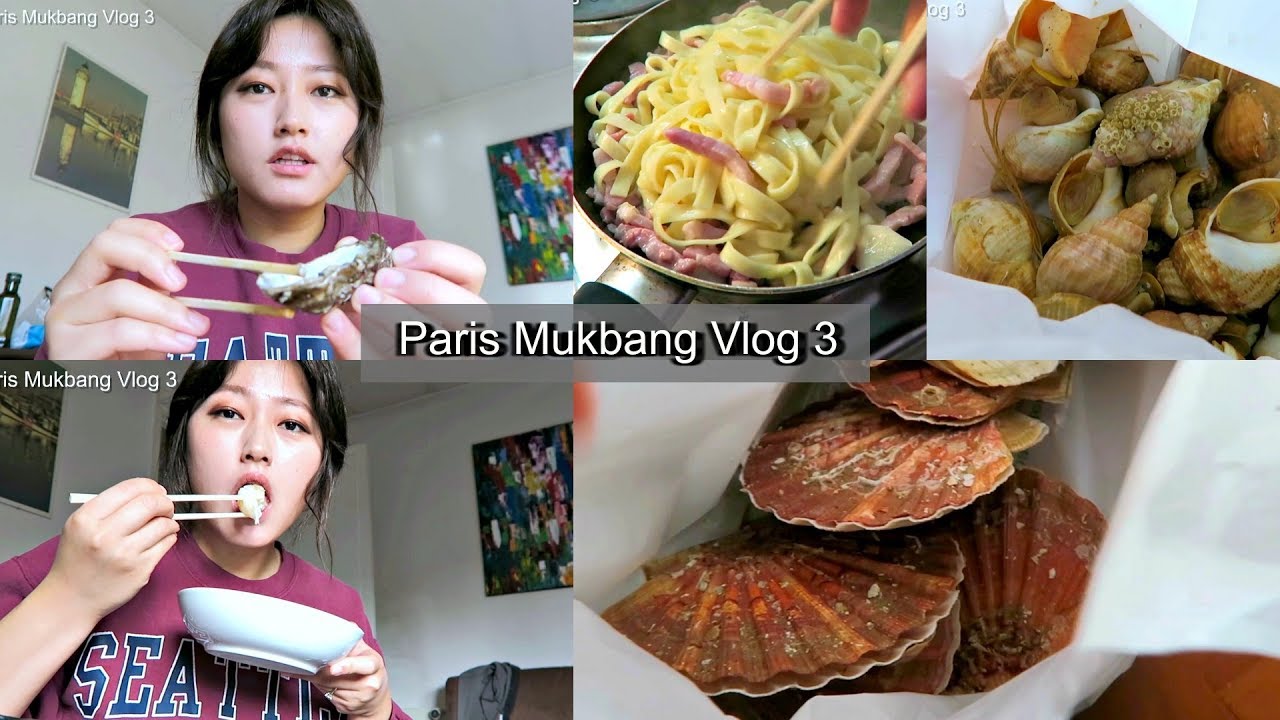 [MukbangVlog] in Paris! Fresh scallops, Bulots, and Oysters from Street Market +bonbons