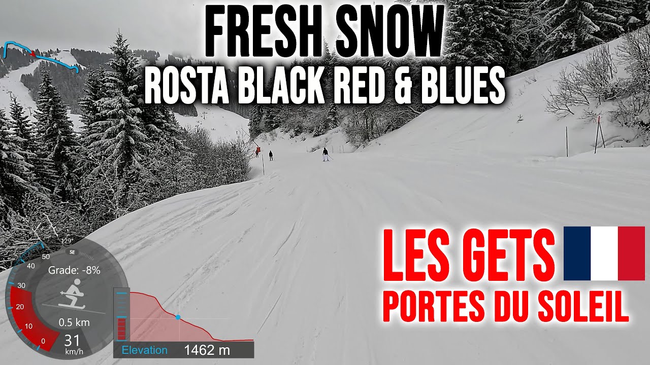[4K] Skiing Les Gets, Fresh Snow - Rosta Black Red & Blues, Portes du Soleil France, GoPro HERO13