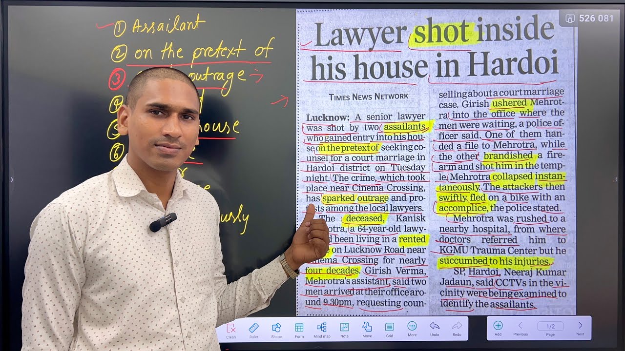 Lawyer shot inside his house | English Newspaper Reading   | The Times of India Newspaper Analysis