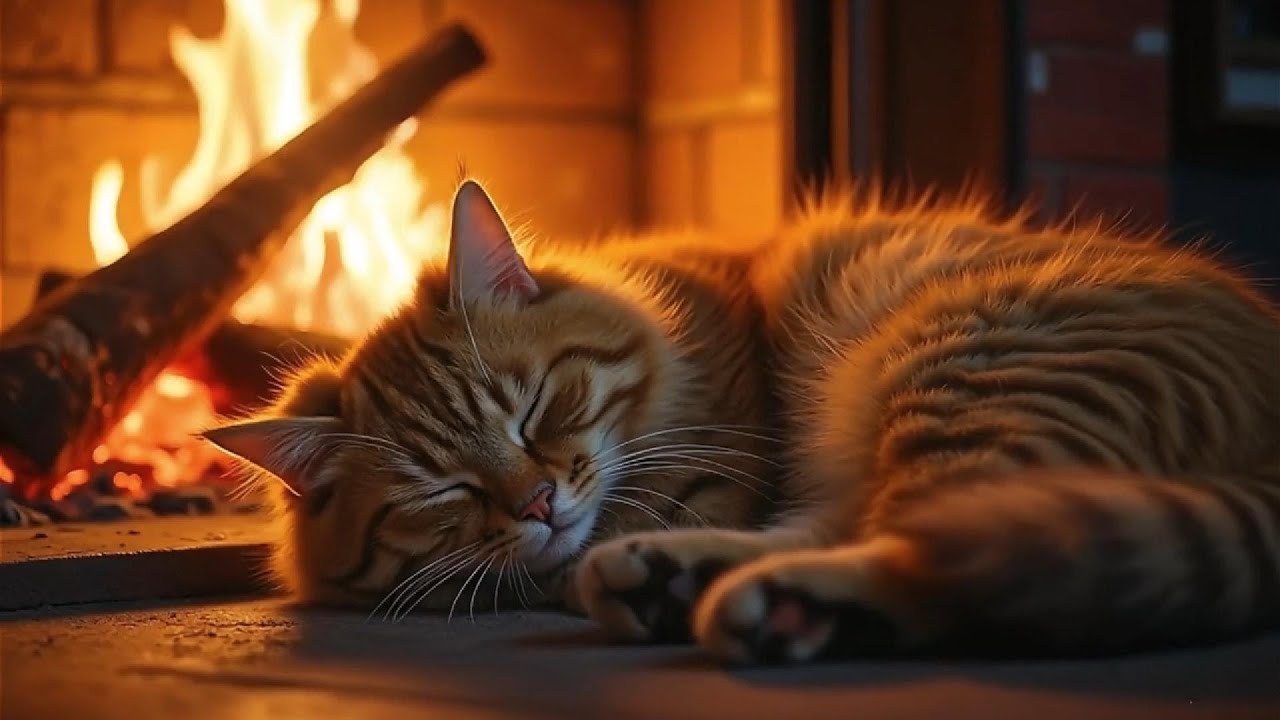 1 Hour Relaxation: Cozy Fireplace & Purring Ginger Cat #asmr