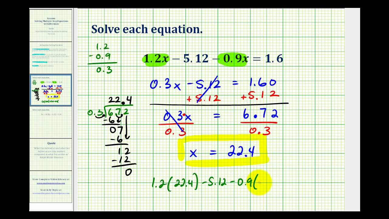 Solving Multiple Step Equations Involving Decimals