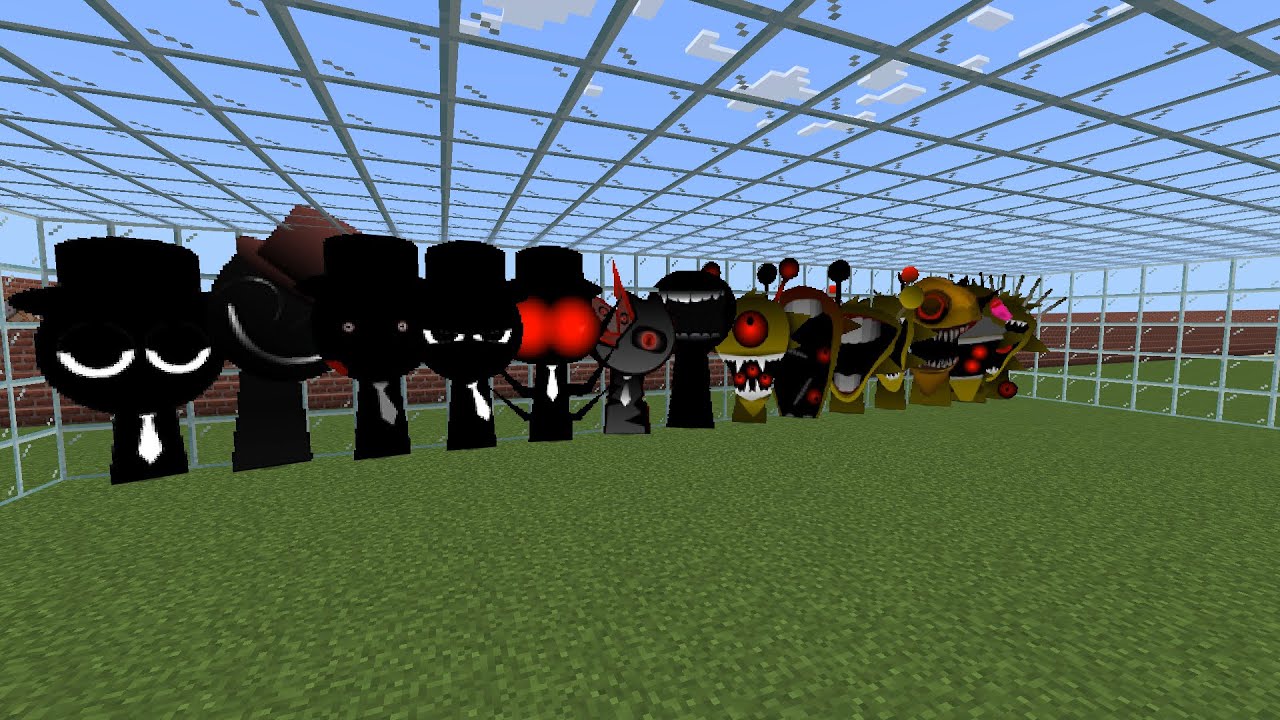 Sprunki Black horror and Simon horror All Phase 1-10 in glass House in Minecraft Pe