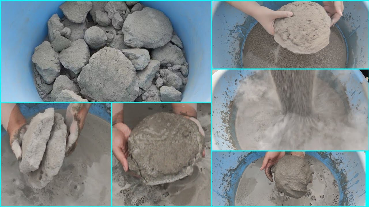 ASMR: super smokey melting cement+sand slabs crumble dry+water+dipping+pouring/subscribe for more