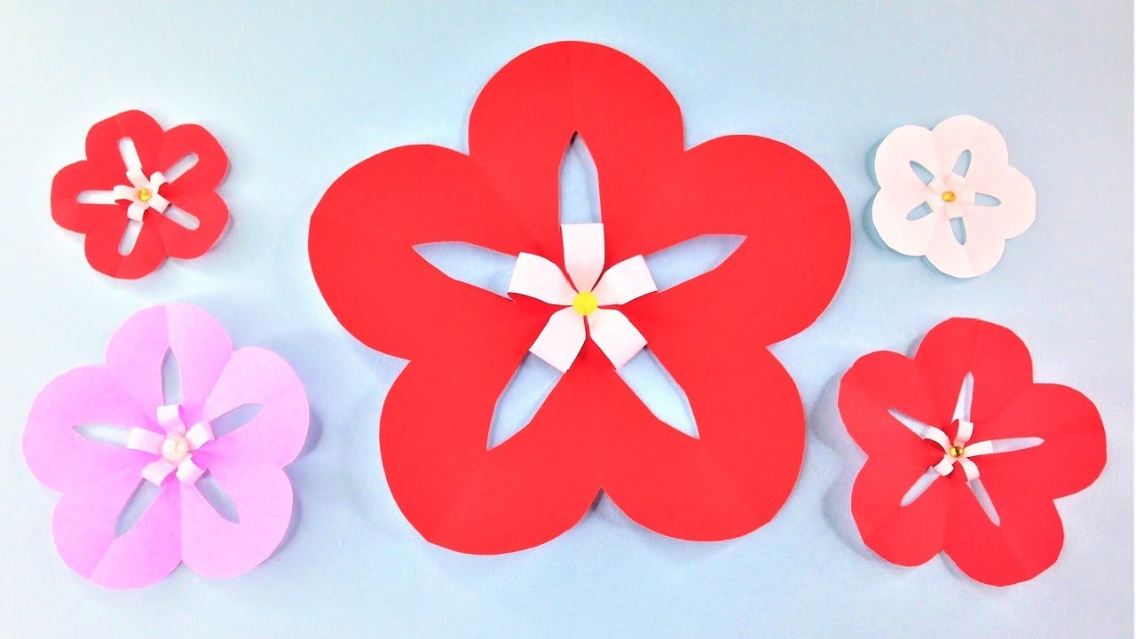 折り紙 梅の花 切り方 Origami plum flower tutorial how to cut an origami plum flower （NiceNo1）